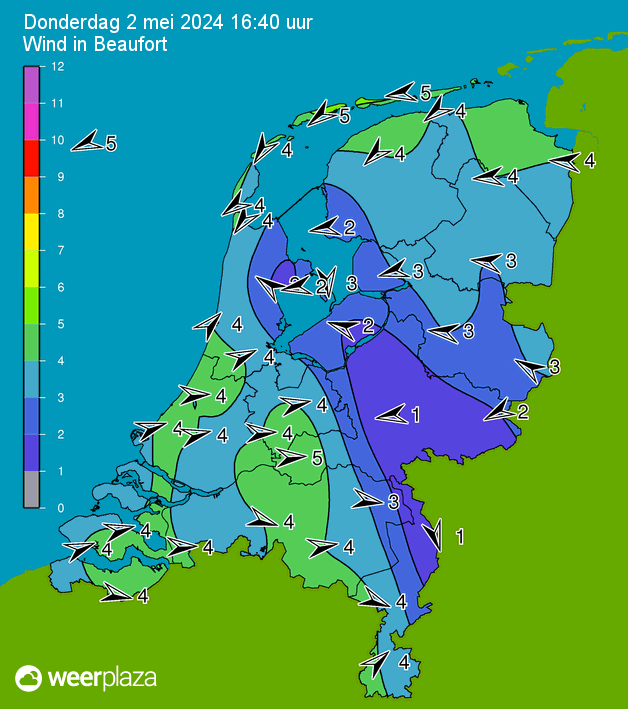 Wind verwachting Nederland 24 uur