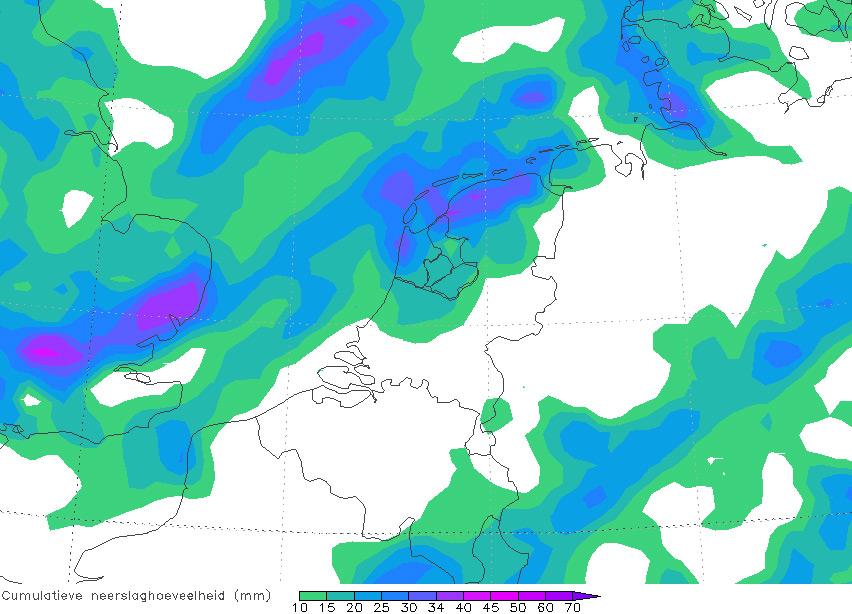 Alle gebieden met 10 mm of meer regen tot zondag 00:00u. Vooral in Friesland kan het erg nat worden. Alle gebieden met 10 mm of meer regen tot zondag 00:00u. Vooral in Friesland kan het erg nat worden.