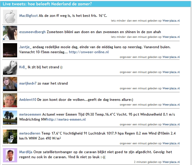 De twitter berichten lopen live binnen De twitter berichten lopen live binnen