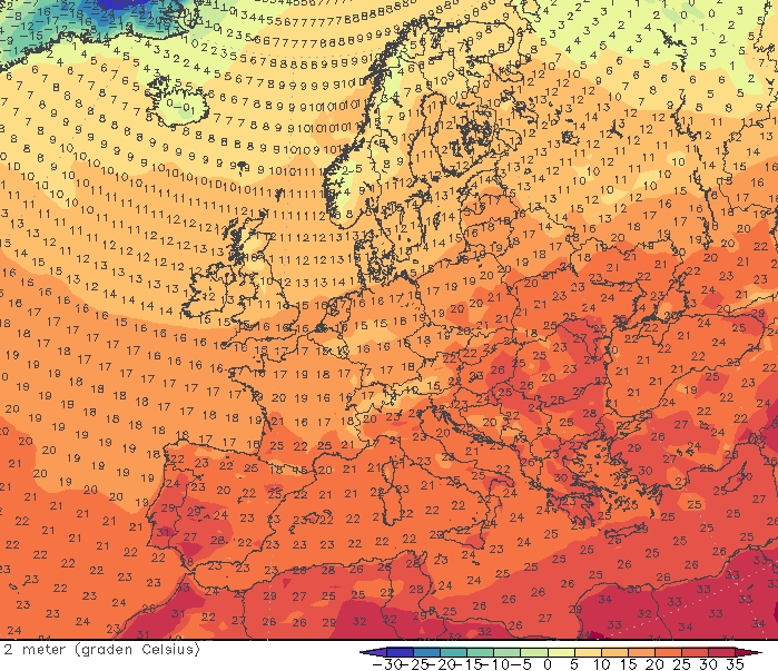De maxima voor aanstaande woensdag. De warmte blijft in Zuidoost-Europa, al wordt het in het zuidwesten ook weer warmer. De maxima voor aanstaande woensdag. De warmte blijft in Zuidoost-Europa, al wordt het in het zuidwesten ook weer warmer.