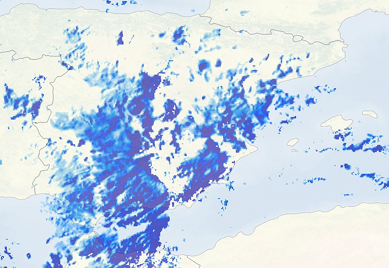 De regenradar van Spanje, vanochtend om 09.30 uur. De regenradar van Spanje, vanochtend om 09.30 uur.