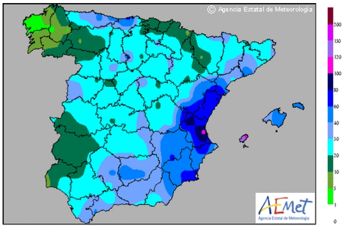 De extreme regenval vandaag in Spanje De extreme regenval vandaag in Spanje
