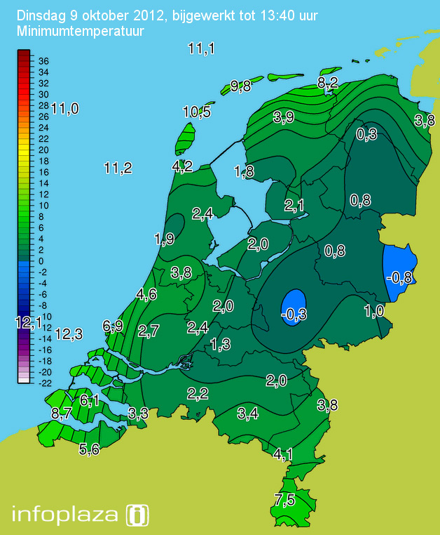 Het minimum in de nacht naar dinsdag: lokaal vroor het licht. Het minimum in de nacht naar dinsdag: lokaal vroor het licht.